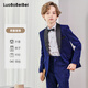 蘿卜唄唄（LUOBOBEIBEI）兒童禮服秋冬西服套裝帥氣英倫西裝舞臺表演出服 藍色四件套 150 