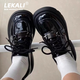 樂(lè )卡利瑪麗珍小皮鞋女2024新款搭配裙子矮子樂(lè )英倫風(fēng)黑色厚底增高百搭 黑色亮皮 37