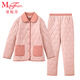 曼妮芬棉質(zhì)生活冬季情侶睡衣家居服加厚翻領(lǐng)開(kāi)襟長(cháng)袖長(cháng)褲套裝棉服 霧霾粉（女） L 165