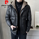 皮爾卡丹（pierre cardin）2024連帽皮羽絨服男士短款假兩件保暖加厚PU皮衣外套新款冬季 黑色 XL