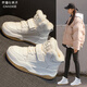 狄德拉真皮高幫小白鞋女冬季加絨百搭厚底休閑大棉鞋保暖運動(dòng)東北雪地靴 白色 38 (240mm)