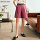 Olrain歐芮兒法式玫紅色休閑褲女夏季新款高腰顯瘦直筒五分中褲 玫紅色 S