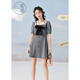 紫涵（ZIHAN）紫涵學(xué)院風(fēng)連衣裙女夏季甜美撞色翻領(lǐng)收腰小個(gè)子A字短裙 灰色 M