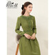 勿忘花綠色復古娃娃領(lǐng)長(cháng)袖連衣裙女2025冬季新款長(cháng)裙內搭裙子 綠色 S