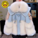 小黃鴨女童皮草外套新款加絨冬裝女孩棉服兒童秋冬季加厚毛毛衣外 藍色(加絨) 120