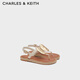 CHARLES&KEITH平底夾趾休閑羅馬沙灘涼鞋女七夕禮物CK1-70580228 Beige米色 36