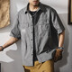 后琤美式復古工裝襯衫男寬松夏季短袖襯衣男士潮流明線(xiàn)貼標半袖體恤男 灰色 2XL（160-180斤）