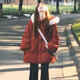 詩(shī)丹蕊大毛領(lǐng)加厚保暖棉服外套女學(xué)生冬季韓系寬松加厚羽棉襖絨服棉衣 紅色棉服 均碼【可備注碼數(shù)】