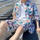 狄帝鯊夏季速干夏威夷短袖花襯衫套裝男百搭痞帥情侶沙灘海邊搭配兩件套  T3013套裝【白色】 XL