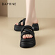 達(dá)芙妮（DAPHNE）厚底拖鞋女涼鞋夏2024夏季新款外穿松糕鞋增高坡跟涼拖配裙子 黑色 37 (235mm) 標(biāo)準(zhǔn)碼