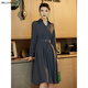 粉藍衣櫥法式輕復古簡(jiǎn)約連衣裙女春收腰風(fēng)衣式襯衫裙533L758 云霧灰 XL