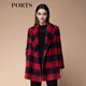 PORTS寶姿秋冬新品女裝長(cháng)袖拼色方格毛呢大衣SM9C030NFF046 深紅色 S (4)