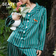 野獸派（THE BEAST）“小狐貍與花”綠條紋印花22姆米真絲家居服套裝 女士 S 