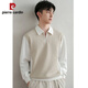 皮爾卡丹（pierre cardin）2025假兩件polo.衛(wèi)衣男秋季潮流休閑長袖針織衫拼接秋裝上衣外套 杏色_版 2XL