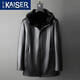 凱撒（KAISER）整貂水貂內膽皮衣男牛皮貂皮大衣男中長(cháng)款連帽行政款牛皮風(fēng)衣外套 黑貂兔毛袖 6XL (195) 適合體重195-210斤