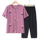 中老年人媽媽短袖夏裝開(kāi)衫上衣女寬松套裝棉綢奶奶衣服套裝人造棉 紫色（套裝） 2XL （建議90-105斤）