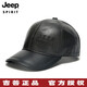 jeep 吉普 真皮帽子男士加厚頭層羊皮棒球帽 春秋冬季加絨保暖鴨舌帽 中老年防風防寒皮帽 深咖色