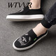 WTVVR 港風(fēng)潮牌男鞋新款懶人一腳蹬帆布鞋蜜蜂皇冠刺繡休閑鞋套腳鞋 黑色 40