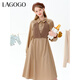 LAGOGO美拉德穿搭高腰A字連衣裙女拉谷谷冬新款文藝假兩件裙子 卡其黃(K8) L 165/40