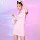A21女裝休閑風(fēng)國(guó)潮功夫少女系列連衣裙夏季印花polo圓領(lǐng)連衣裙 粉橙紅 S