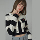 CHUU條紋外套女2025秋季新品愛(ài)心小個(gè)子復古短款長(cháng)袖上衣針織開(kāi)衫 黑白條紋 均碼