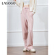 LAGOGO【糯米褲】加絨休閑褲女拉谷谷2024年冬季新款白色闊腿褲子 粉紅色 M