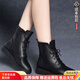 大東秘語(yǔ)英倫風(fēng)馬丁靴系帶女鞋2024新款秋冬平底短靴女皮鞋 黑色【春秋單里】 37