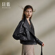 日著原創(chuàng)微落肩綿羊皮衣夾克2024秋新復古回潮女裝寬松大翻領(lǐng)真皮外套 靜影黑 L