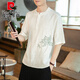 皮爾卡丹（pierre cardin）亞麻t恤男夏季薄款中國風男裝棉麻短袖體恤衣服夏裝男士半袖上衣 白色 XL