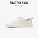迪邁奇（TIMOTHY&CO.）秋季頭層牛皮小白鞋男士百搭商務運動鞋休閑輕便舒適板鞋TMS31013 米白色 43 （建議拍小一碼）