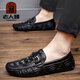 老人頭豆豆鞋男頭層牛皮鱷魚(yú)紋軟底透氣男士休閑皮鞋懶人一腳蹬駕車(chē)鞋 黑色 40