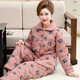 曼德萊芬冬季中老年人媽媽睡衣女純棉加厚三層夾棉襖秋冬加棉保暖全棉套裝 68250 XL【適合120-140斤】