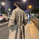 QGF韓系高級感中長款過膝毛呢大衣男士春秋季英倫高個子痞帥風衣外套 XZ812-F627 米白色 XL [建議110-130斤]