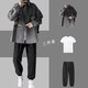 gxmy運動休閑夾克外套男生休閑套裝寬松春秋季新款學(xué)生衣服男裝三件套 灰色+白短T+抽繩褲子黑 L
