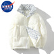 NASA MARVEL羽絨服男冬季外套加絨加厚潮牌立領(lǐng)保暖亮面寬松情侶服 白色 L