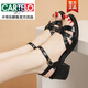 卡帝樂鱷魚（CARTELO）真皮高檔時(shí)尚大碼涼鞋女夏季新款中跟粗跟魚嘴夏天高跟一字帶女鞋 1962黑色 41