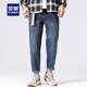 羅蒙牛仔褲男2025秋冬季加絨淺色時(shí)尚男士寬松直筒彈力九分褲工裝男裝 藍色【春秋款】 熱賣(mài) 32