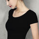 夏季新款白色短袖t恤女修身緊身體恤低領(lǐng)打底上衣純黑色U 黑色 L