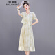 佰藍嬌新中式國風(fēng)吊帶連衣裙女2025夏季新款氣質(zhì)碎花長(cháng)裙子夏天兩件套裝 綠色 M