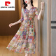 皮爾卡丹（pierre cardin）真絲連衣裙女新款2023品牌高端氣質(zhì)桑蠶絲裙貴夫人復(fù)古減齡碎花裙 主圖色 XL