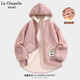 La Chapelle Sport拉夏貝爾羊羔絨外套女秋冬款潮流百搭加絨衣服休閑寬松加厚上衣女 粉色(熊仔口袋左口袋標(biāo)) M(推薦100-115斤)