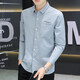 萊北 純棉男士長(cháng)袖襯衫春秋季休閑工作有帶口袋襯衣青年簡(jiǎn)約上衣服男 015灰色 XXXL/185【150-165斤穿】