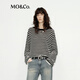 MO&Co.針織衫美麗諾條紋毛衣寬松落肩 黑白條色 S 160