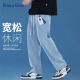 NASA GISS官方潮牌联名牛仔裤男宽松复古美式高街潮流休闲长裤 浅蓝 M 