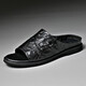 卓斯尼斯（JOISNEAS）拖鞋男潮流室外夏季外穿韓版個(gè)性真皮涼皮拖男士沙灘一字拖潮 黑色 41
