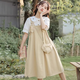 戀的背帶連衣裙夏季2024新款長(zhǎng)裙學(xué)生少女高中初中生女生衣服裙子夏天 襯衣+卡其色吊帶裙 均碼（可備注碼數(shù)）