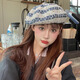 允娜八角帽潮牛仔貝雷帽子女潮秋冬新款時尚南瓜帽顯臉小畫家帽前進(jìn)帽 米色 頭圍55-59CM