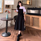 與欣夏天背帶連衣裙子女學(xué)生長(cháng)裙子套裝女夏裝新款初中高中生日系黑色學(xué)院風(fēng)裙 單件黑色連衣裙配腰帶 均碼【可備注碼數】
