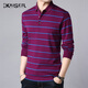 凱撒長袖T恤男士條紋翻領(lǐng)百搭polo棉上衣KS9223 紅色 180/96A 