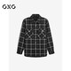 GXG男裝寬松長(cháng)袖襯衫外套男生24年秋季新品 黑格 185/XXL